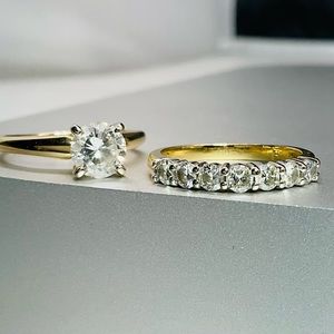 14k YG 1.7CT DIAMOND ENGAGEMENT WEDDING RING SET